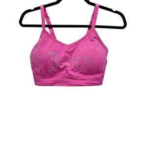 Juicy Couture Womens 1X Bright Pink Seamless Bralette Rhinestone Logo. 2521